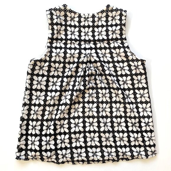 Maeve Anthropologie Sleeveless Blouse Size 0 Black & White Floral Lace Overlay - Picture 8 of 14